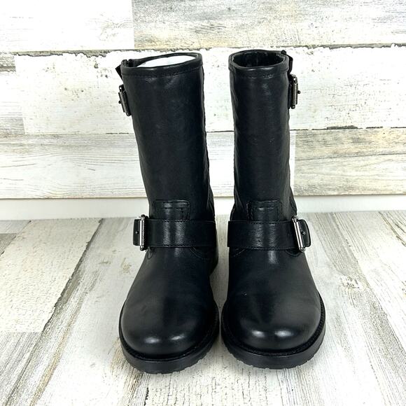 Michael Michael Kors Women’s 5.5 Jonas Black Leather Biker Moto Ankle Boots NEW - Picture 2 of 10